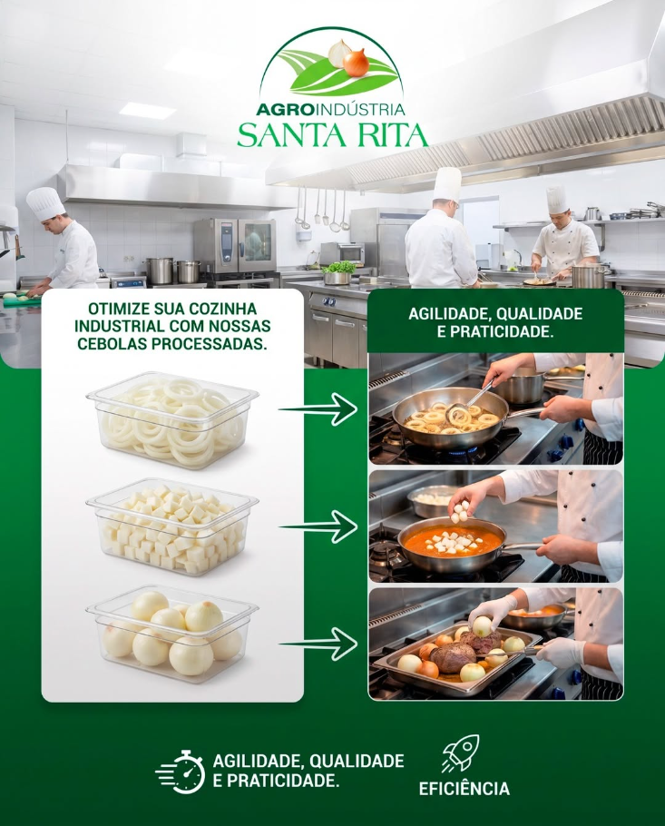 Cebolas processadas para cozinhas industriais