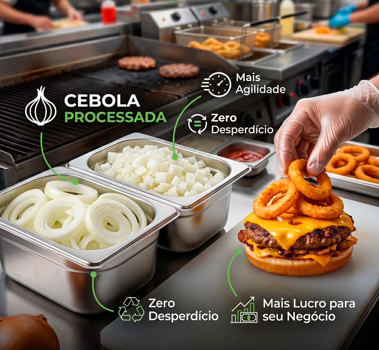 Cebola processada para cozinhas profissionais